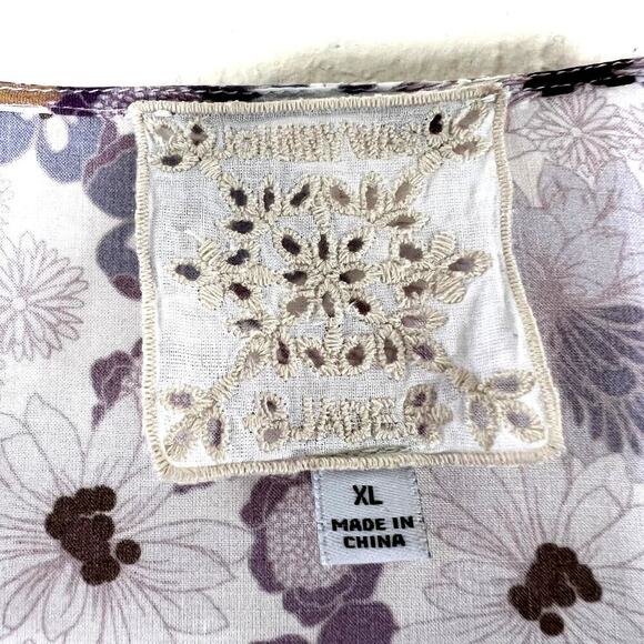 Johnny Was Dione Midi Maxi Dress Purple Floral Print Square Neck XL Half Sleeve - Picture 3 of 7